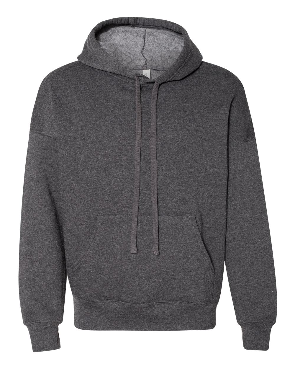 Front View of Dark Grey Heather Sponge Fleece Drop Shoulder Hoodie - 3729