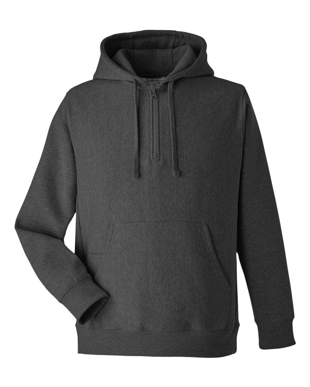 Front View of Dark Grey Heather Unisex Zone HydroSport™  Heavyweight Quarter-Zip Pullover Hooded Sweatshirt - TT97