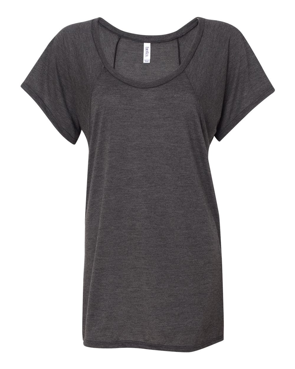 Front View of Dark Grey Heather Women’s Flowy Raglan Tee - 8801