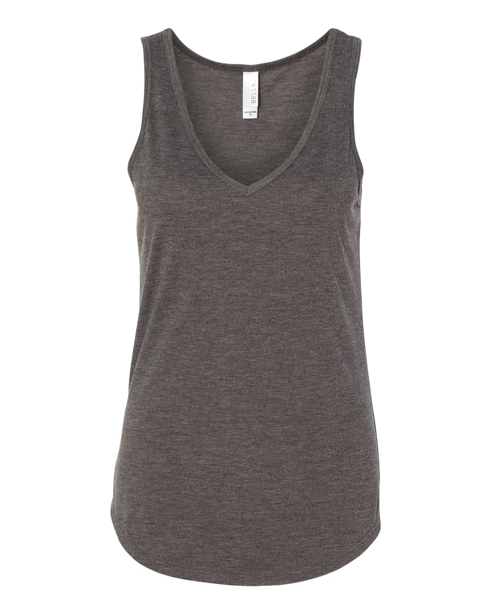 Front View of Dark Grey Heather Women&#39;s Flowy V-Neck Tank - 8805