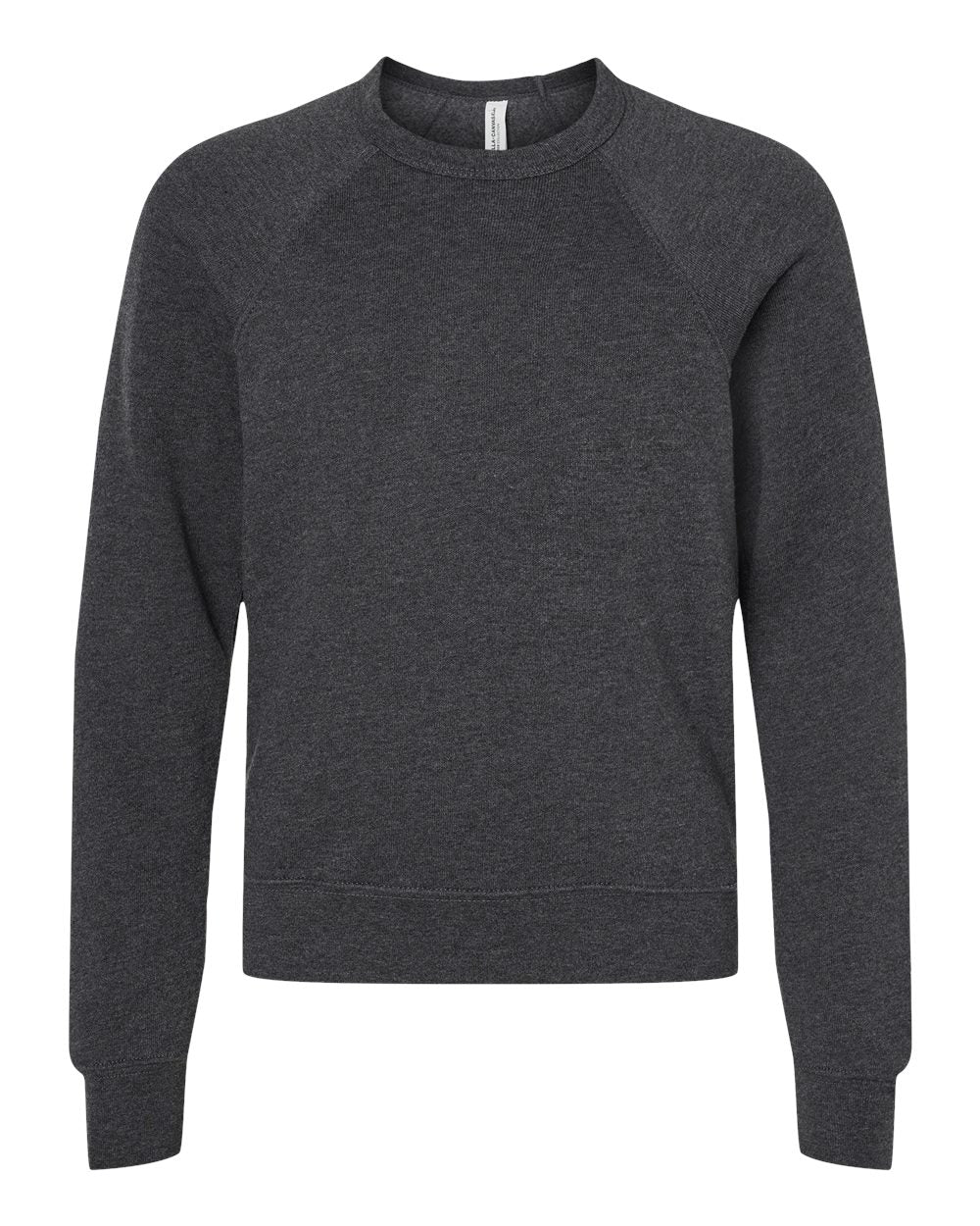 Front View of Dark Grey Heather Youth Sponge Fleece Crewneck Sweatshirt - 3901Y