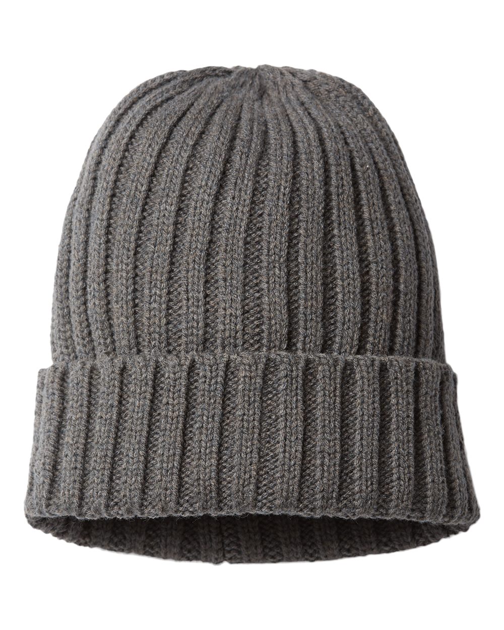 Front View of Dark Grey Sustainable Cable Knit Cuffed Beanie - SHORE