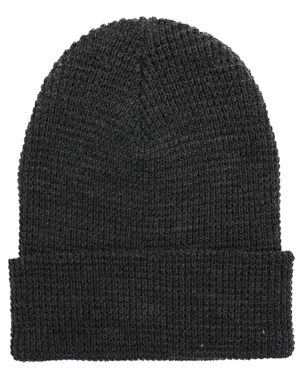 Front View of Dark Grey Waffle Cuffed Beanie - 2501KC
