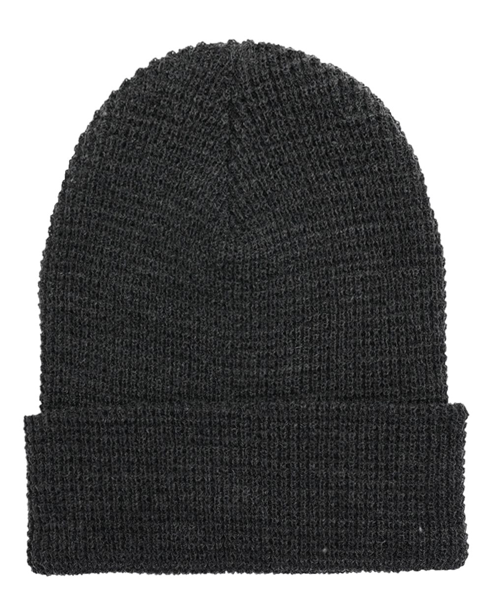 Front View of Dark Grey Waffle Cuffed Knit Beanie - 2501K