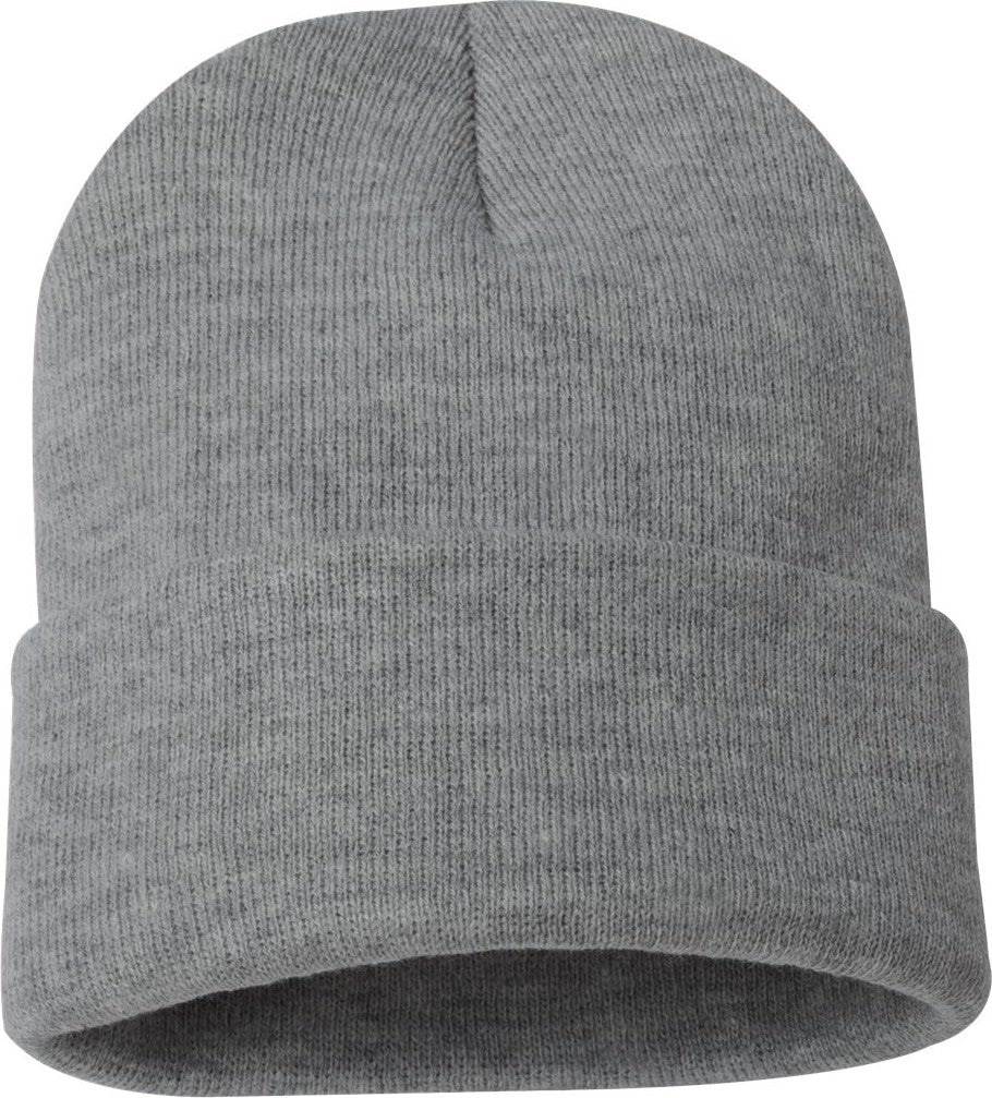 Front View of Dark Heather Grey 12" Solid Cuffed Beanie - SP12