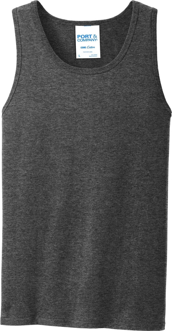 Front View of Dark Hthr Grey Port & Co Core Cotton Tank Top. PC54TT