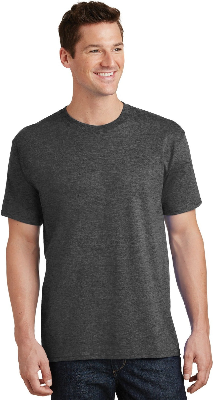 Front View of Dark Hthr Grey Port & Co Tall Core Cotton Tee PC54T