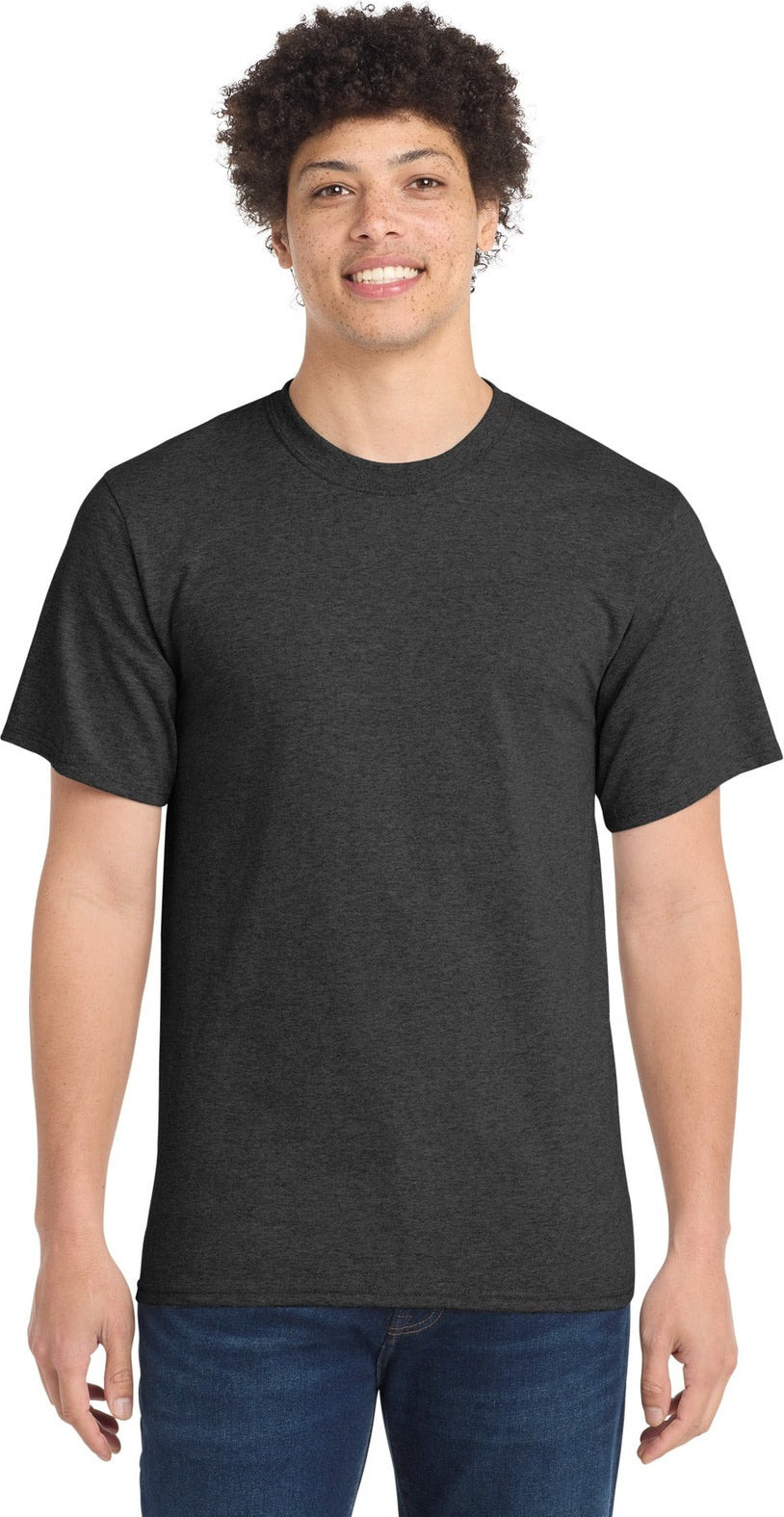 Front View of Dark Hthr Grey Port & Co Tall Essential Tee. PC61T