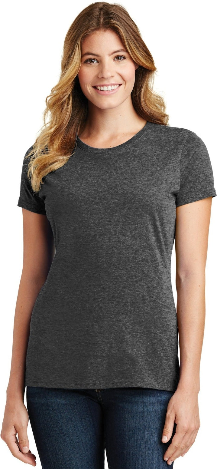 Front View of Dark Hthr Grey Port & Co Women's Fan Favorite Tee. LPC450