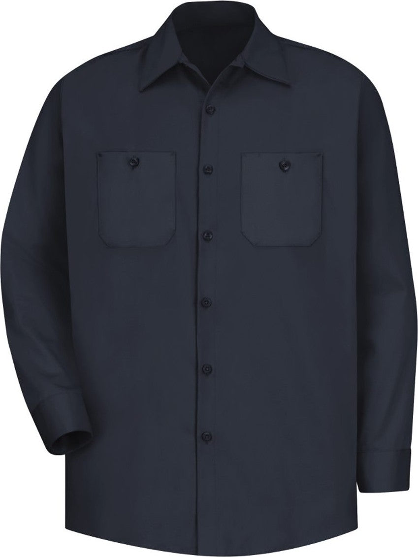 Front View of Dark Navy Cotton Long Sleeve Uniform Shirt - SC30