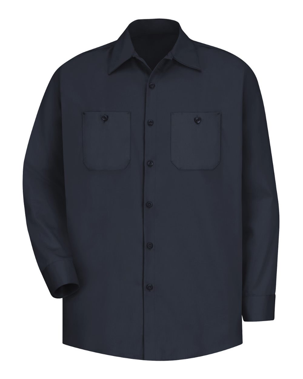 Front View of Dark Navy Cotton Long Sleeve Uniform Shirt - Tall Sizes - SC30T