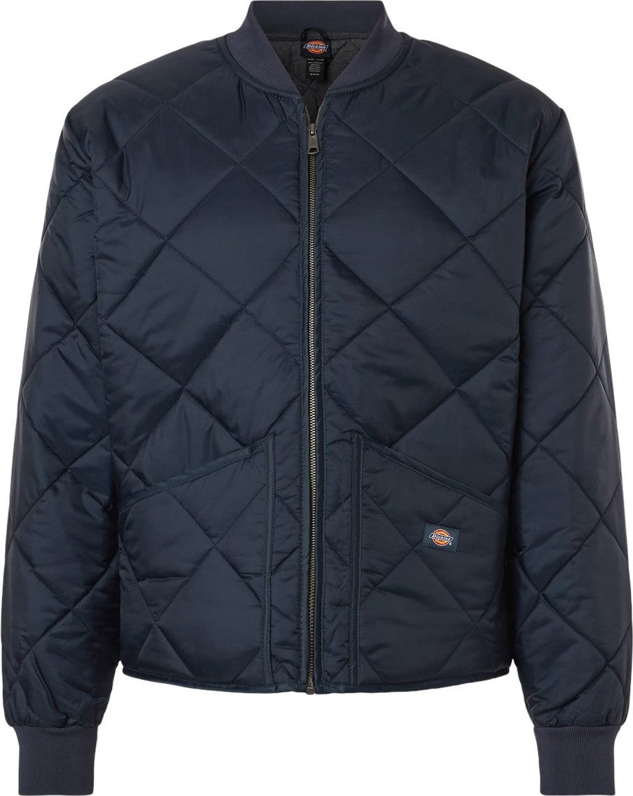 Front View of Dark Navy Diamond Quilted Jacket - 6124
