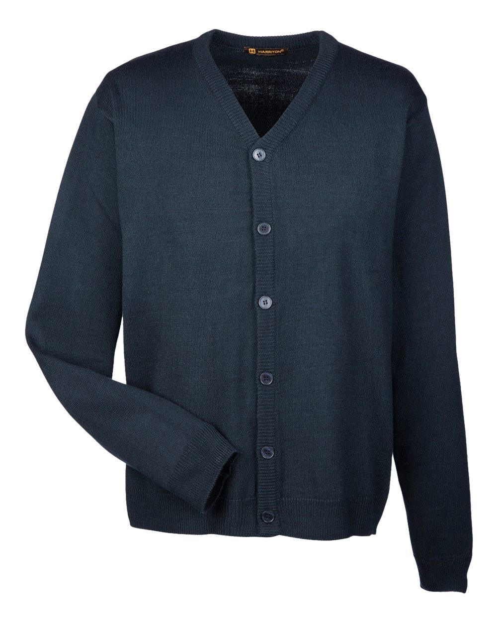 Front View of Dark Navy Men's Pilbloc™ V-Neck Button Cardigan Sweater - M425