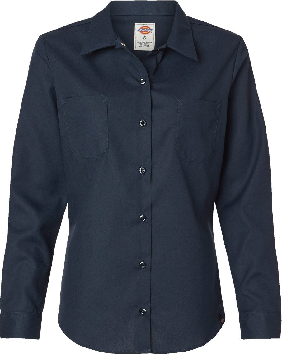 Front View of Dark Navy Women&#39;s Long Sleeve Industrial Work Shirt - L5350