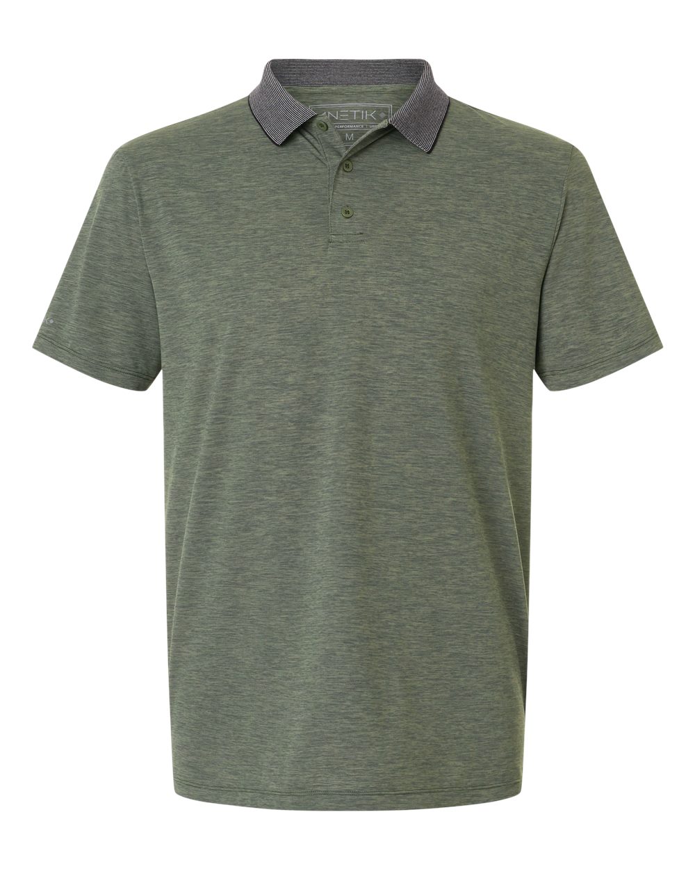 Front View of Dark Olive Heathered Transit Tech Polo - MPTNTS0