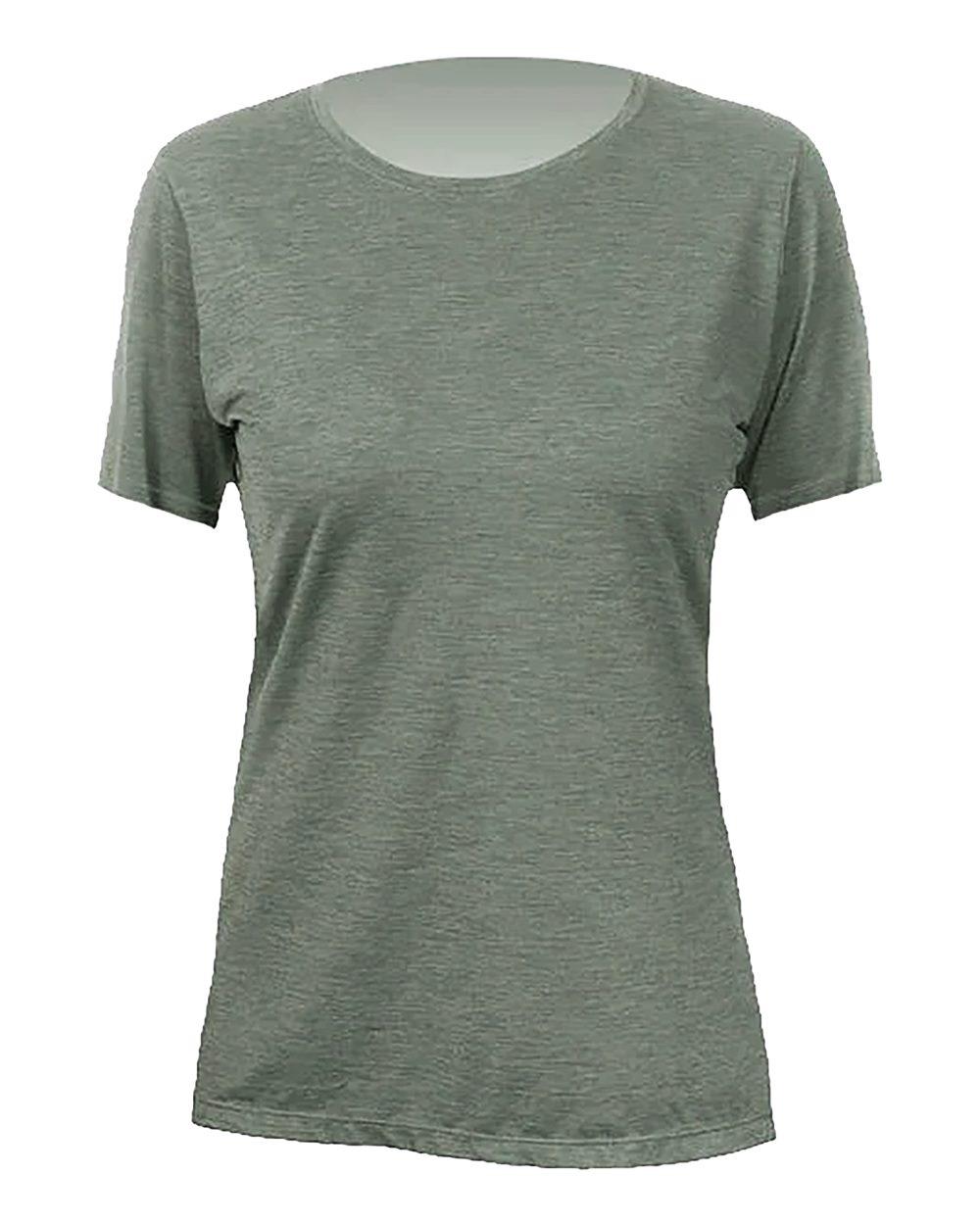 Front View of Dark Olive Heathered Women's Breeze Tech T-Shirt - WSBRZS0