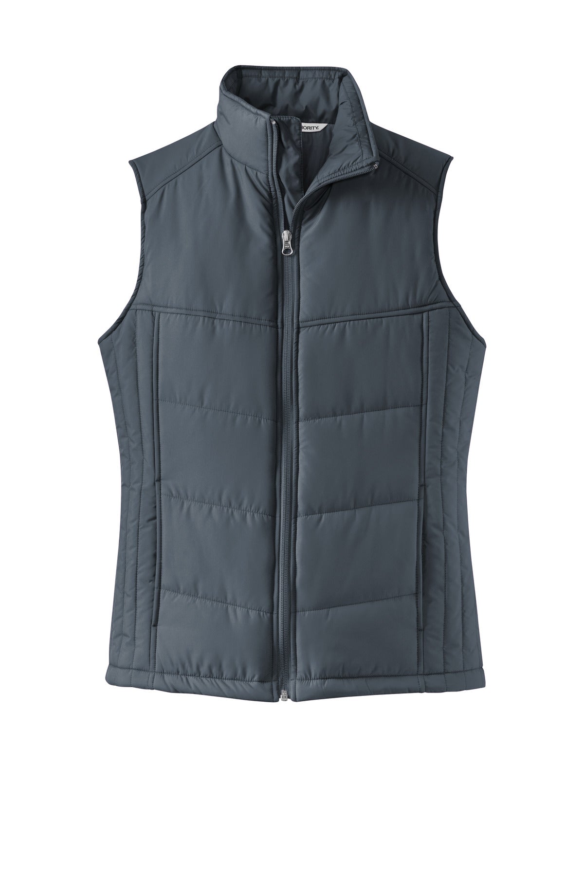 Front View of Dark Slate Port Authority Women's Puffy Vest. L709