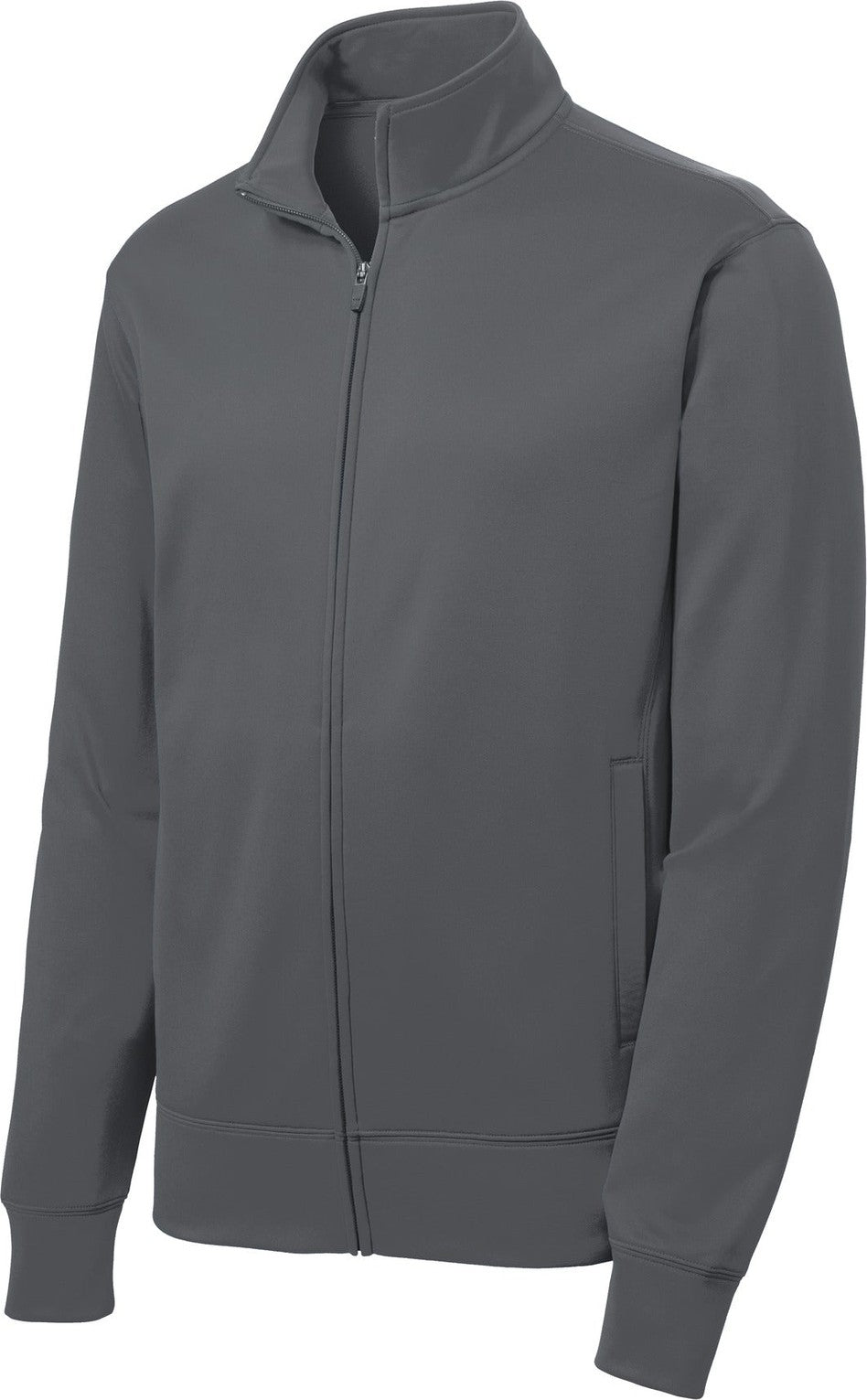 Front View of Dark Smk Grey Sport-Tek Youth Sport-Wick Fleece Full-Zip Jacket. YST241