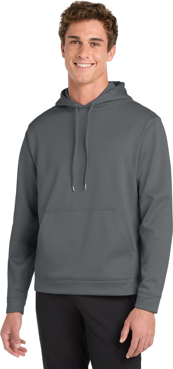 Front View of Dark Smoke Gry Sport-Tek Sport-Wick Fleece Hooded Pullover. F244