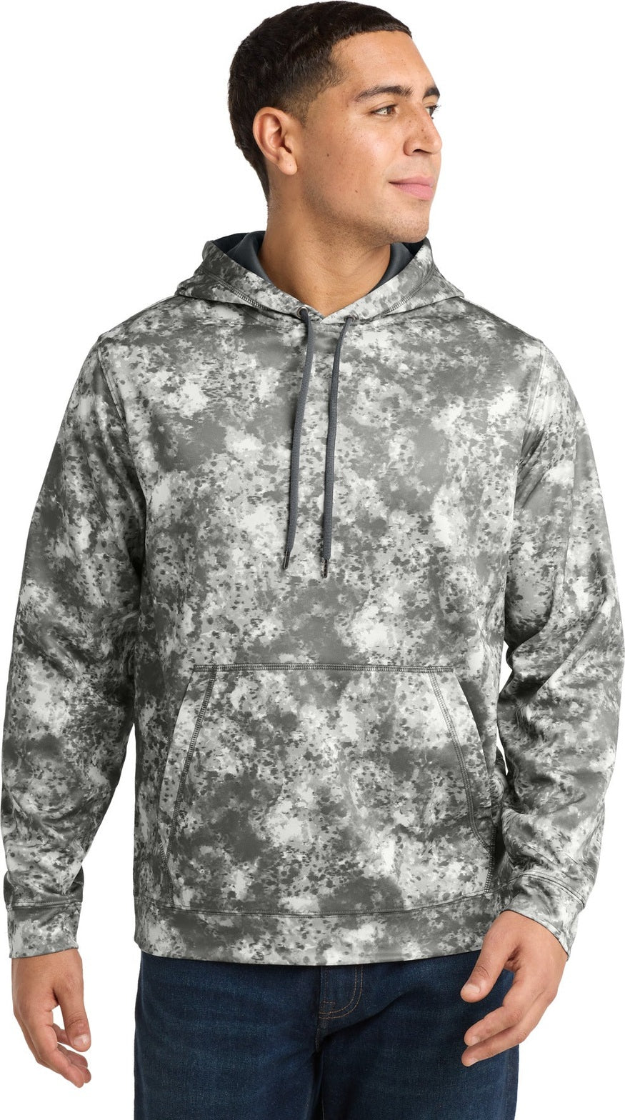 Front View of Dark Smoke Gry Sport-Tek Sport-Wick Mineral Freeze Fleece Hooded Pullover. ST230