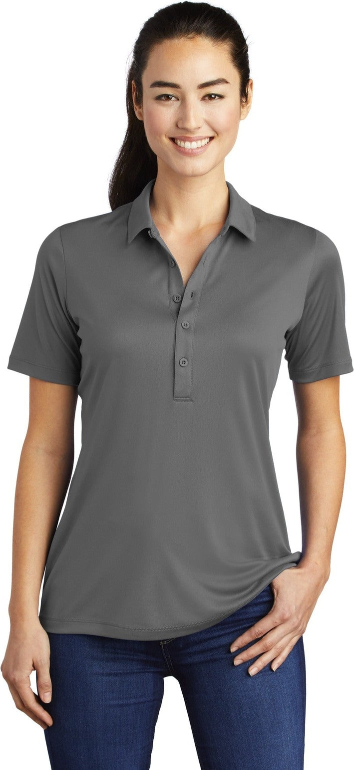 Front View of Dark Smoke Gry Sport-Tek Women's Posi-UV Pro Polo. LST520