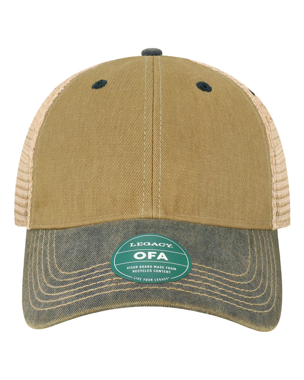 Front View of Dark Tan/ Navy Old Favorite Trucker Cap - OFA