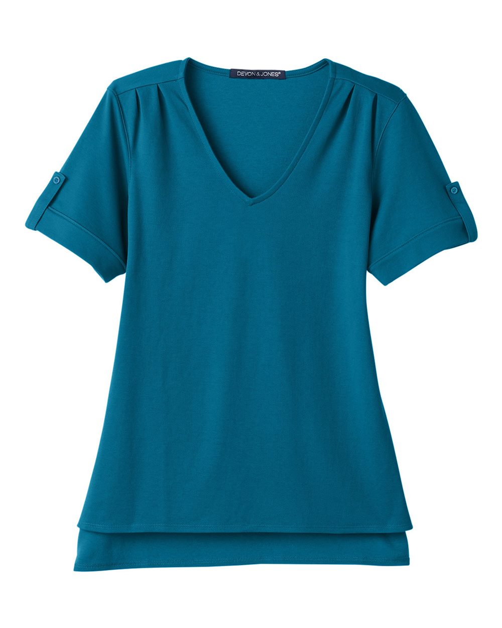 Front View of Dark Teal Women's CrownLux Performance® Plaited Rolled Sleeve Shirt - DG20WB