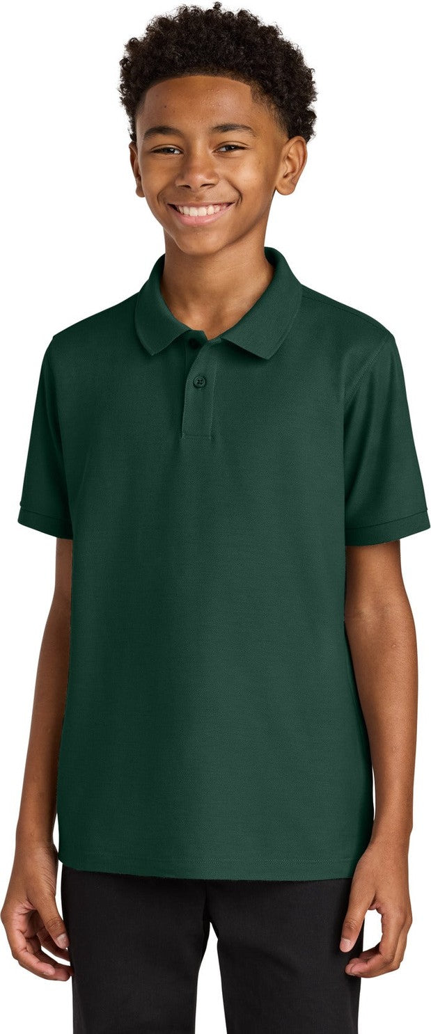 Front View of DarkGreen Port Authority Youth Wearever Signature Pique Polo Y200