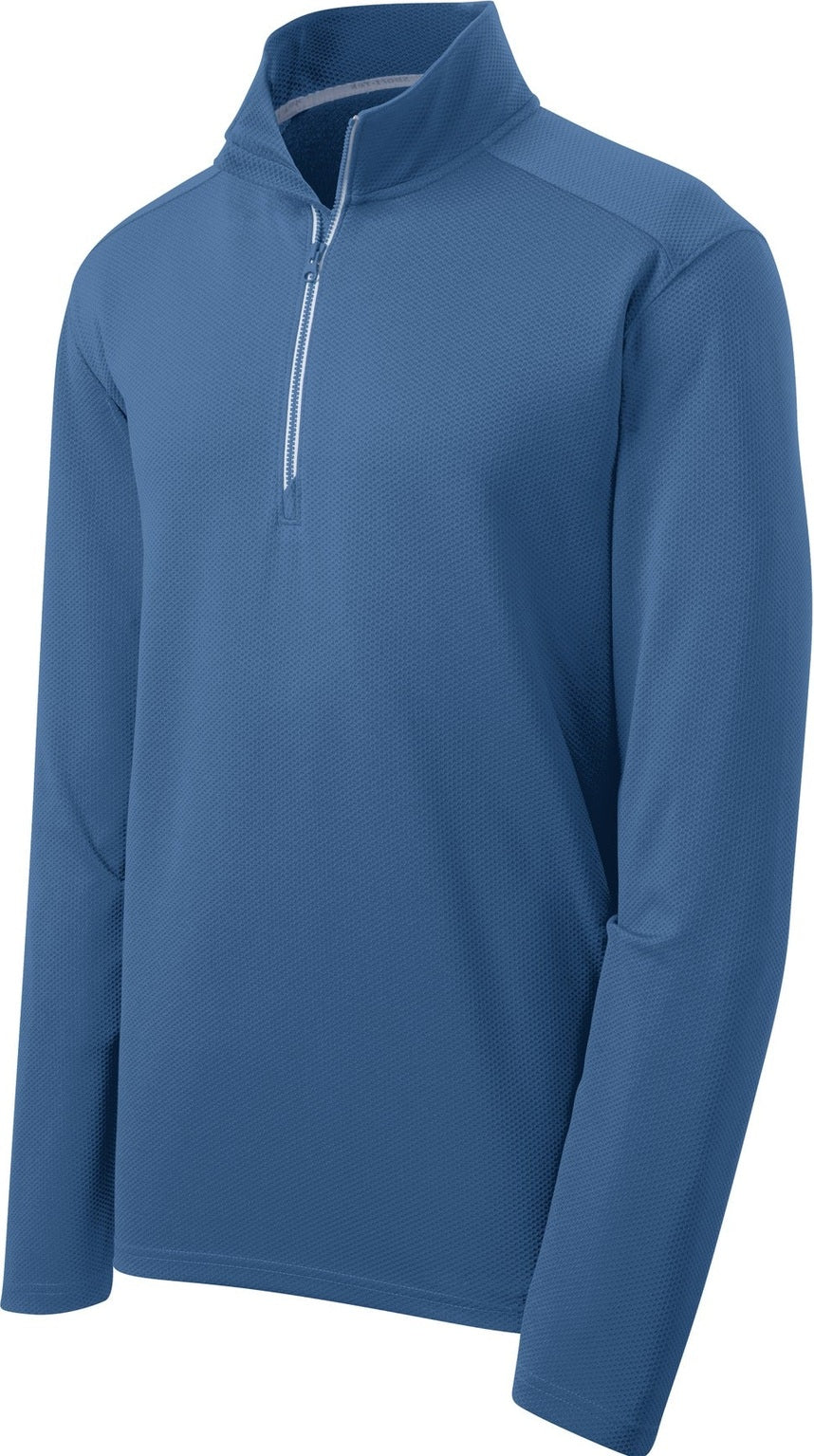 Front View of Dawn Blue Sport-Tek Sport-Wick Textured 1/4-Zip Pullover. ST860