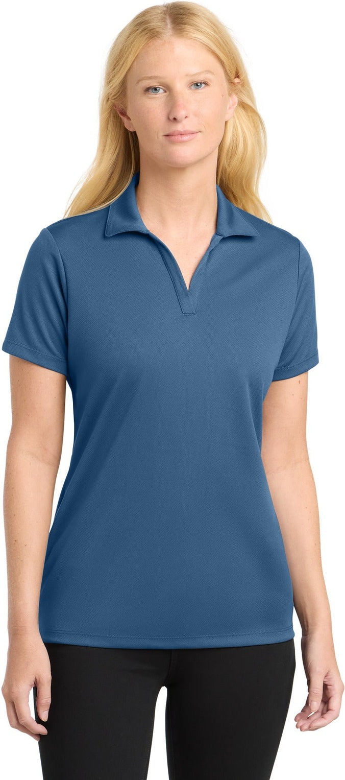 Front View of Dawn Blue Sport-Tek Women's PosiCharge RacerMesh Polo. LST640