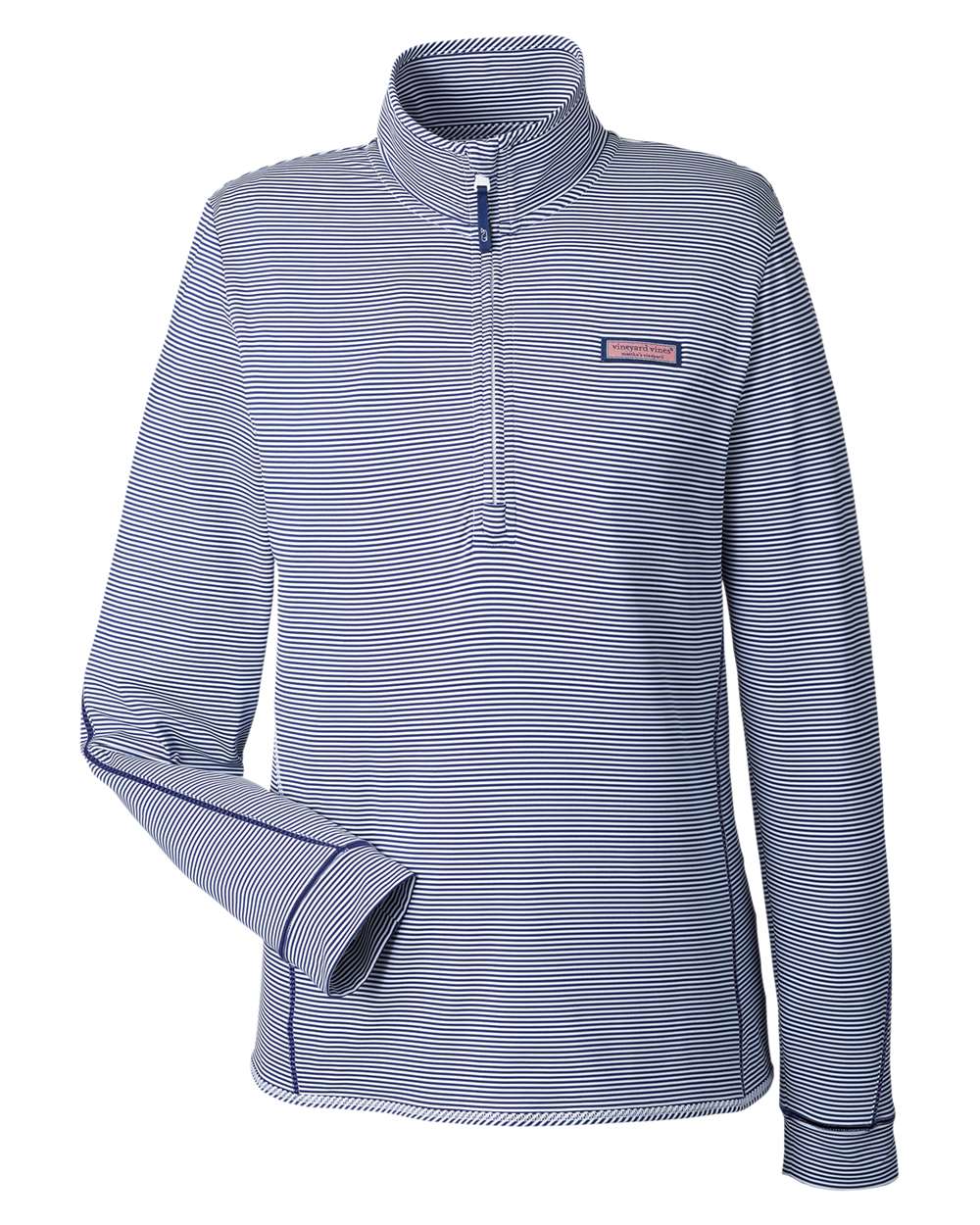 Front View of Deep Bay Women&#39;s Microstripe Sankaty Half-Zip Pullover - K002521