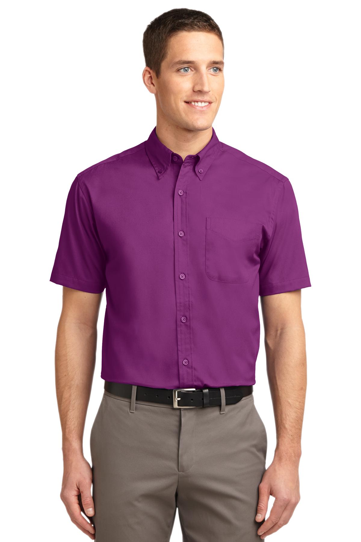 Front View of Deep Berry Port Authority Short Sleeve Easy Care Shirt. S508