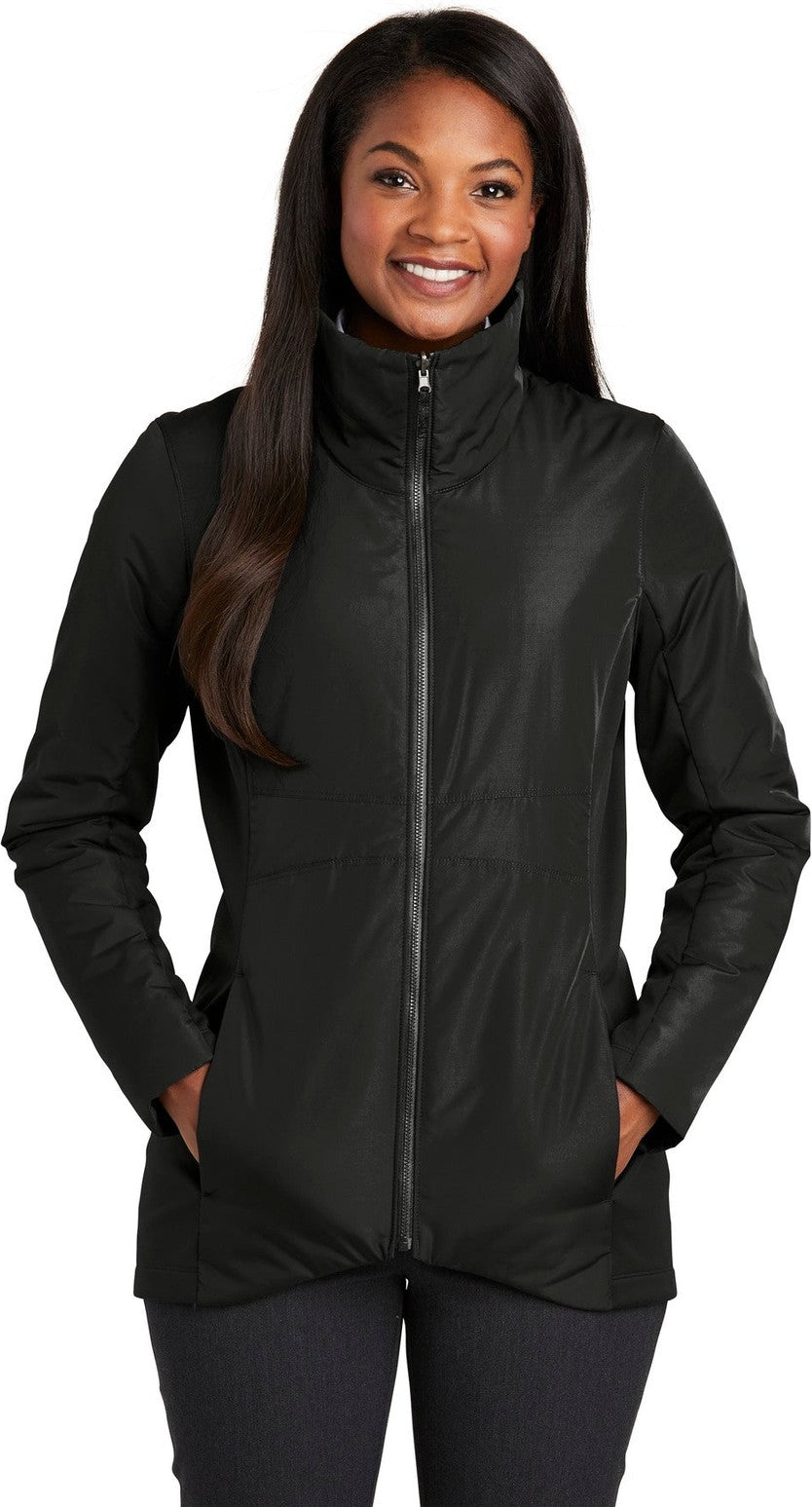 Front View of Deep Black Port Authority Women's Collective Insulated Jacket. L902