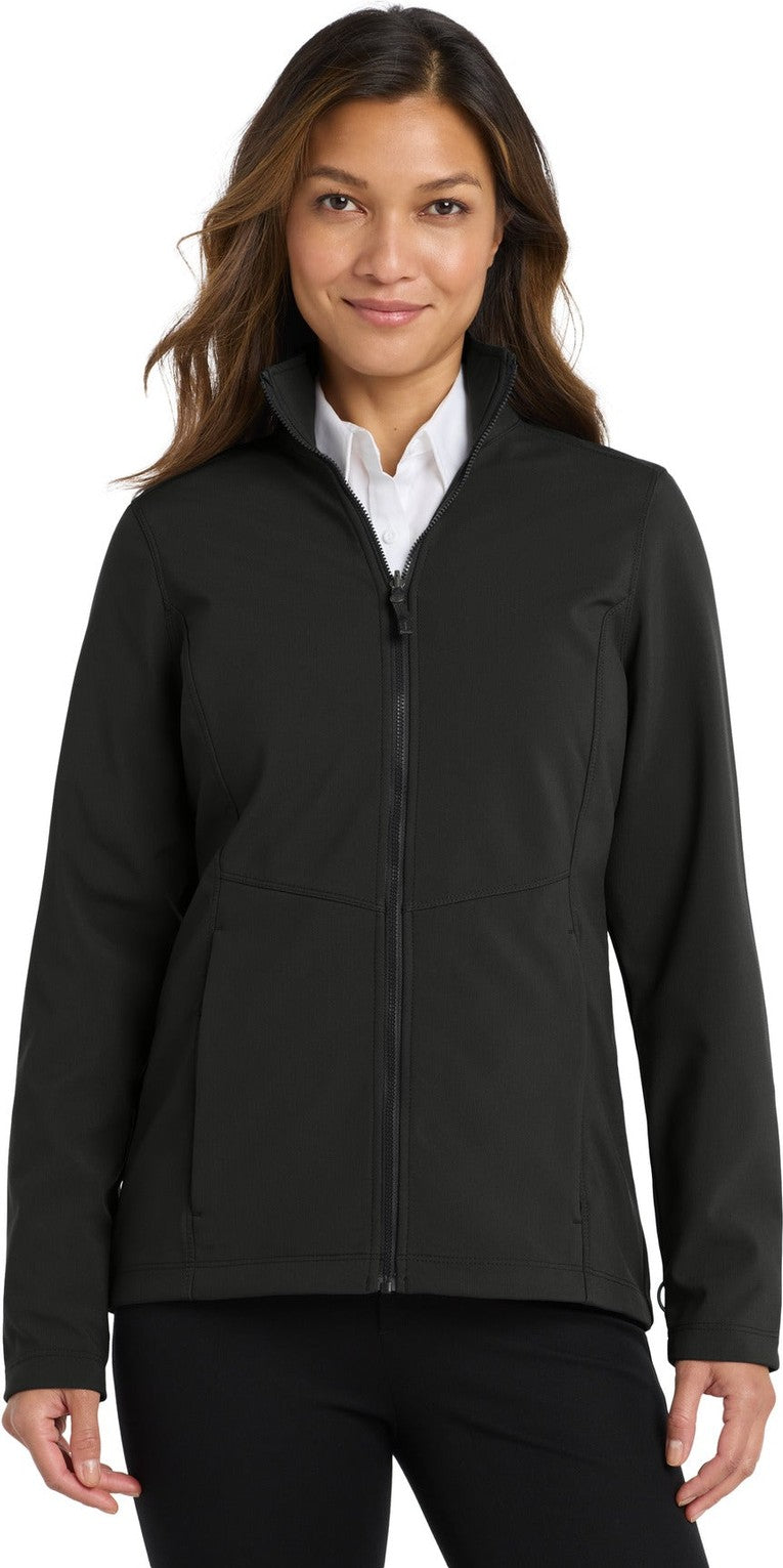 Front View of Deep Black Port Authority Women's Collective Soft Shell Jacket. L901