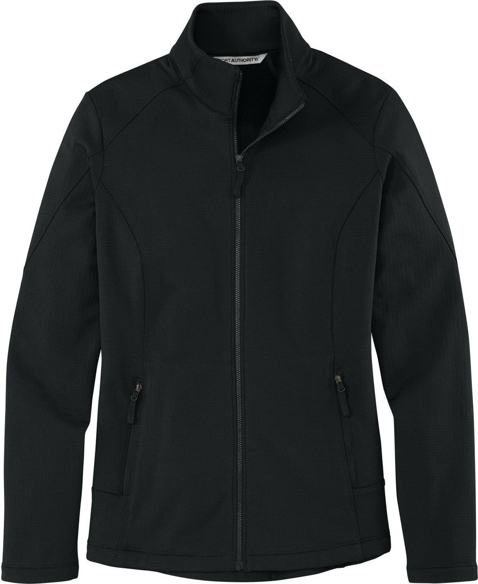 Front View of Deep Black Port Authority Women's Grid Fleece Jacket. L239