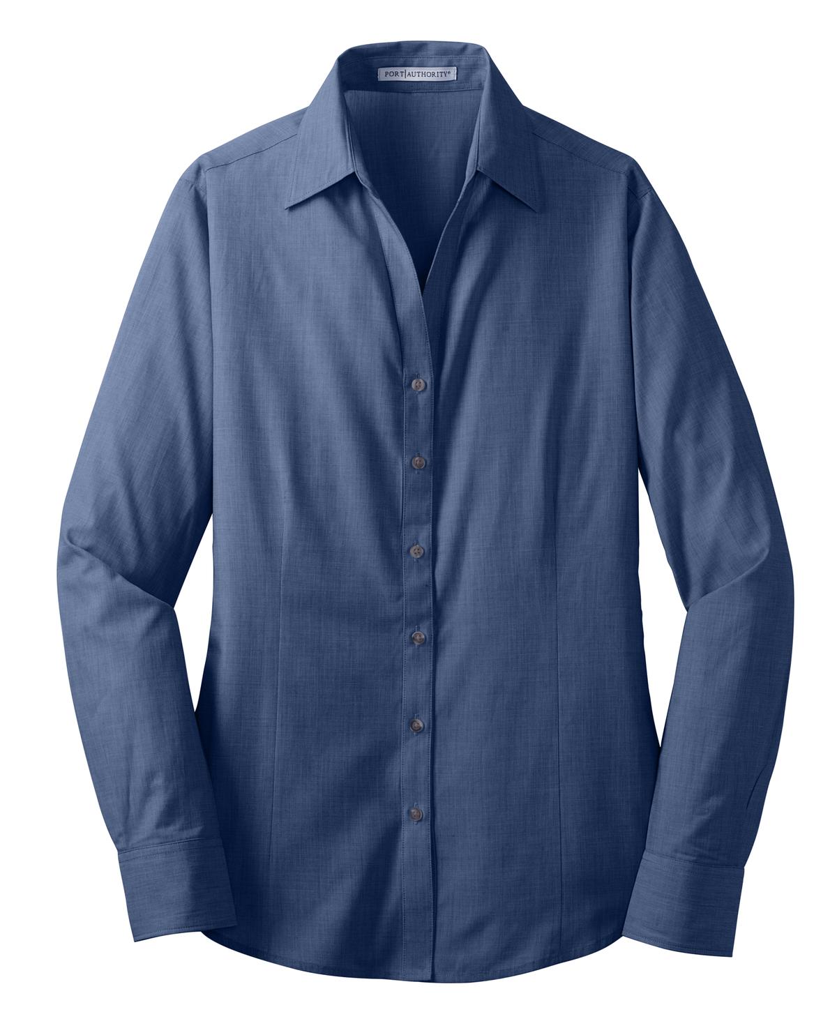 Front View of Deep Blue Port Authority Women's Crosshatch Easy Care Shirt. L640