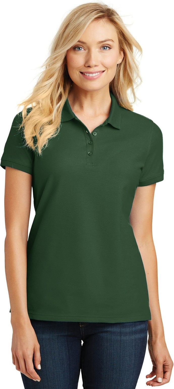 Front View of Deep For Green Port Authority Women's Core Classic Pique Polo. L100
