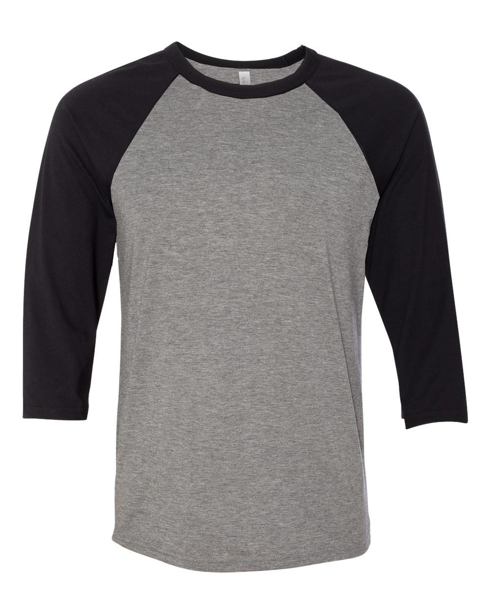 Front View of Deep Heather/ Black Three-Quarter Sleeve Baseball Tee - 3200