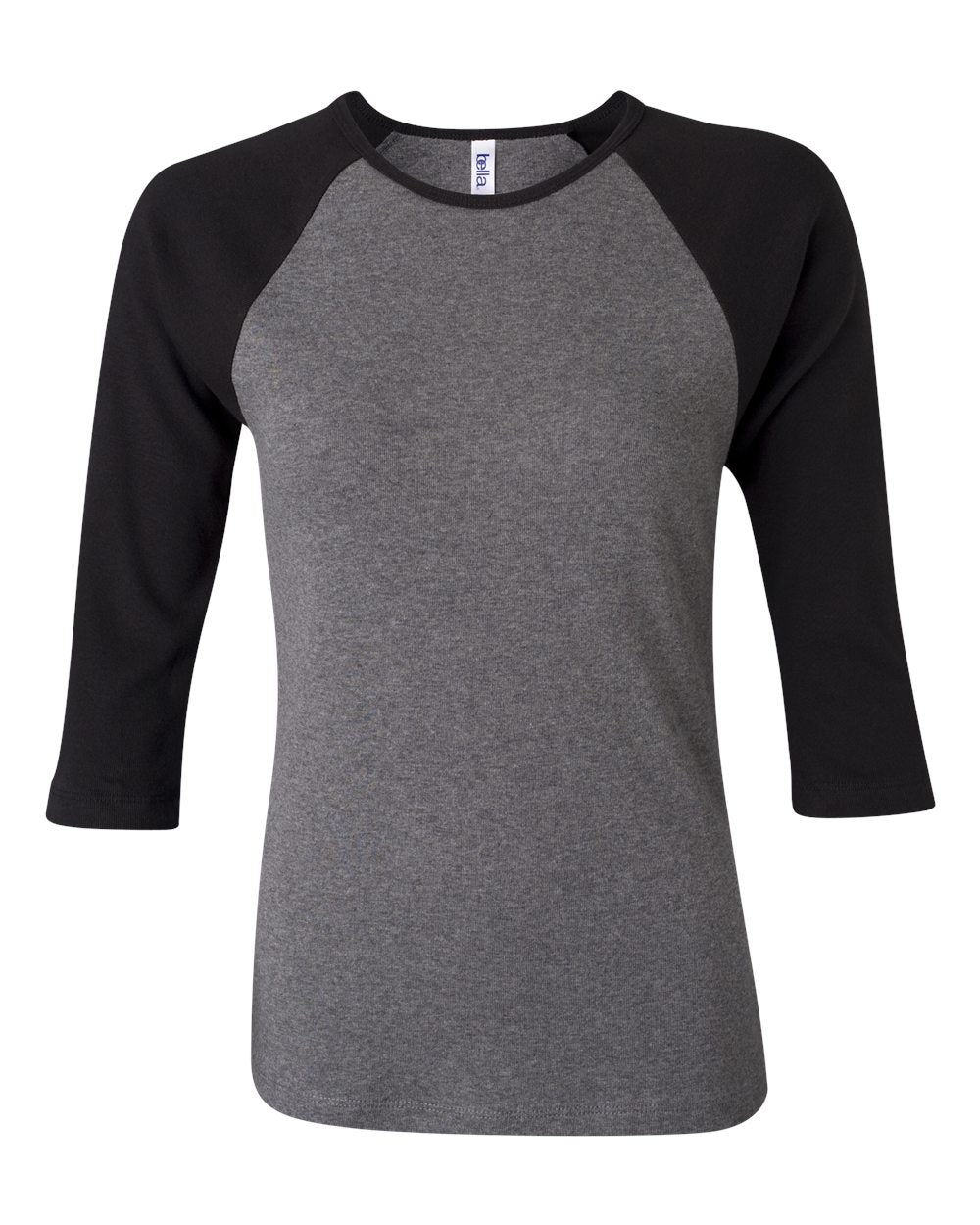 Deep Heather/ Black Women’s 1X1 Baby Rib Raglan Three-Quarter Sleeve Tee - 2000