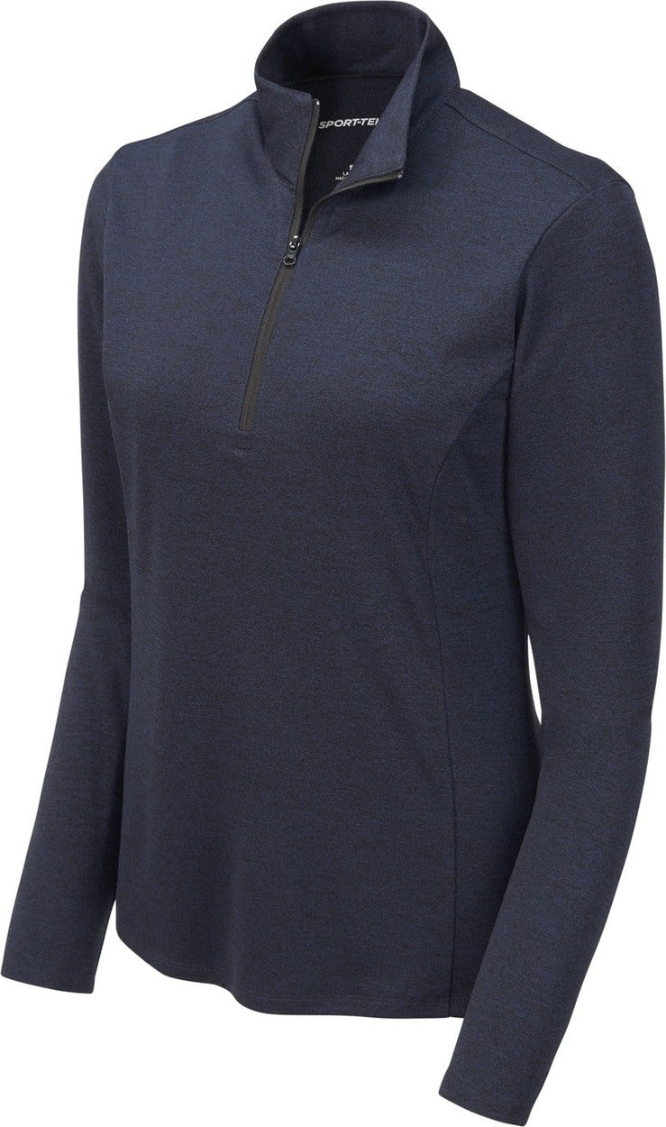 Front View of Deep Navy Hthr Sport-Tek Women's Endeavor 1/2-Zip Pullover. LST469