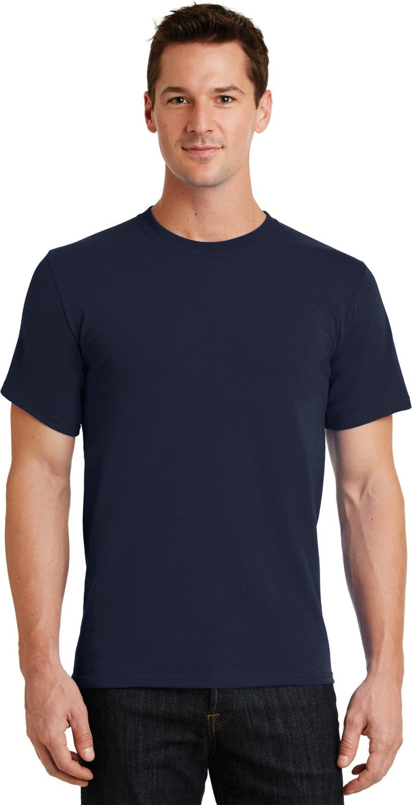 Front View of Deep Navy Port & Co Essential Tee. PC61