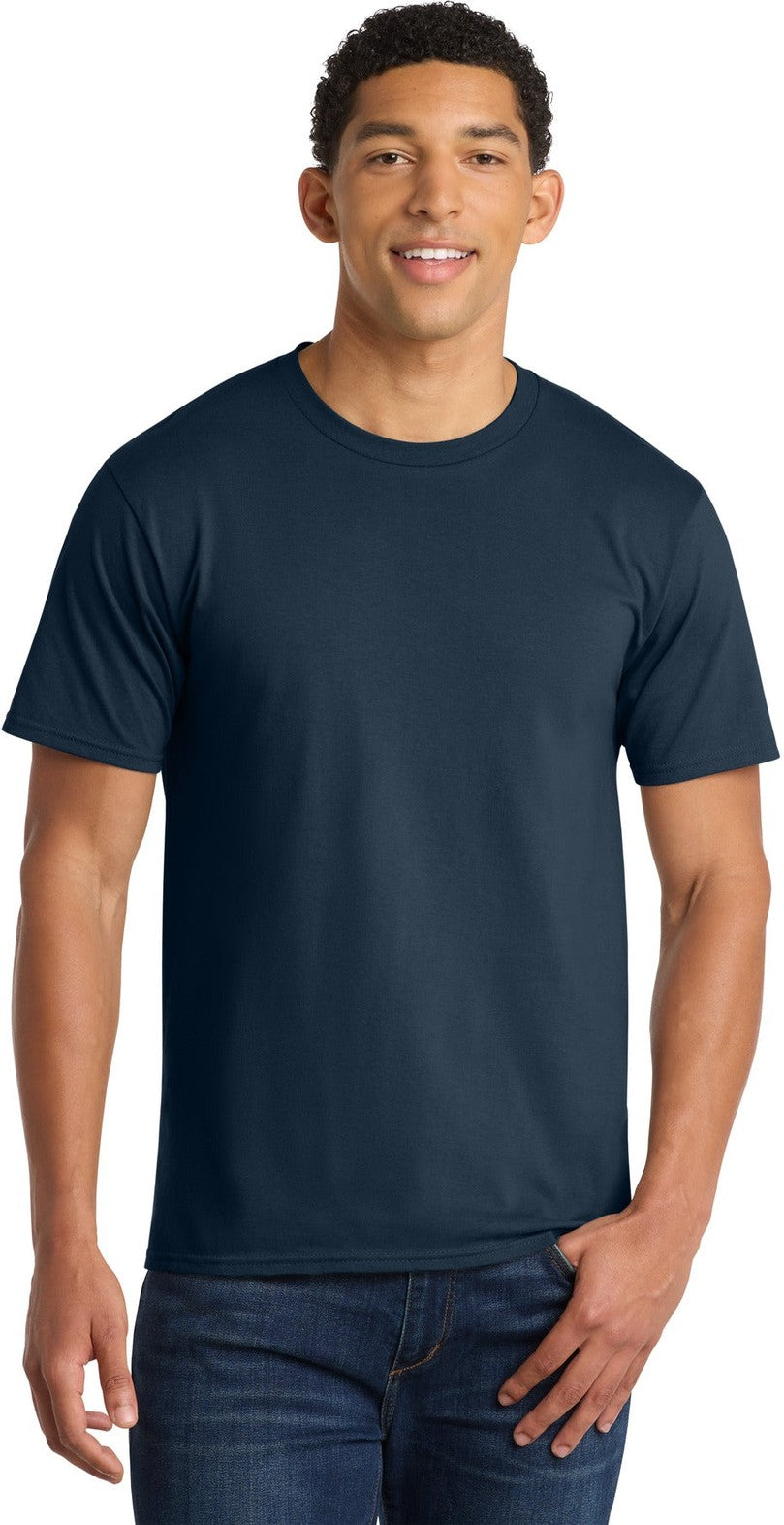 Front View of Deep Navy Port & Co Fan Favorite Tee. PC450