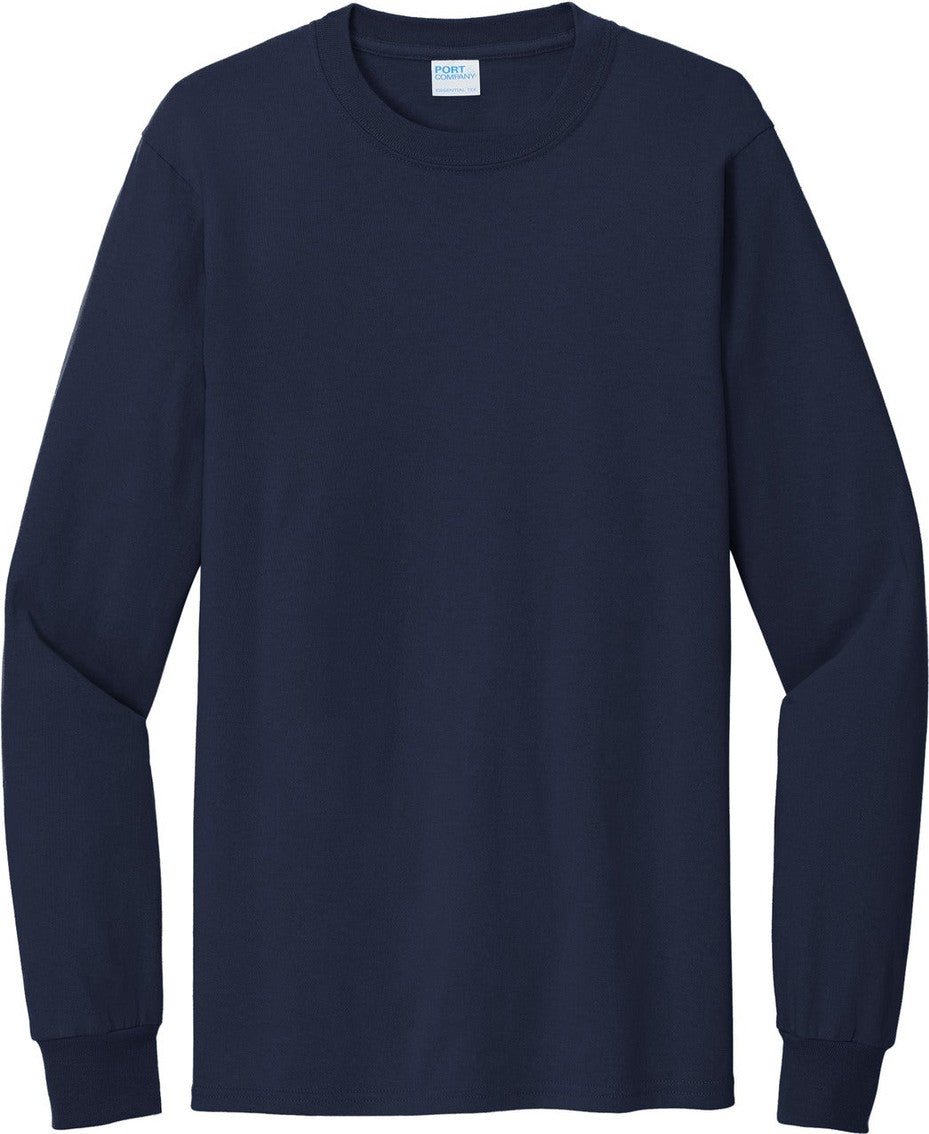 Front View of Deep Navy Port & Co Tall Long Sleeve Essential Tee. PC61LST