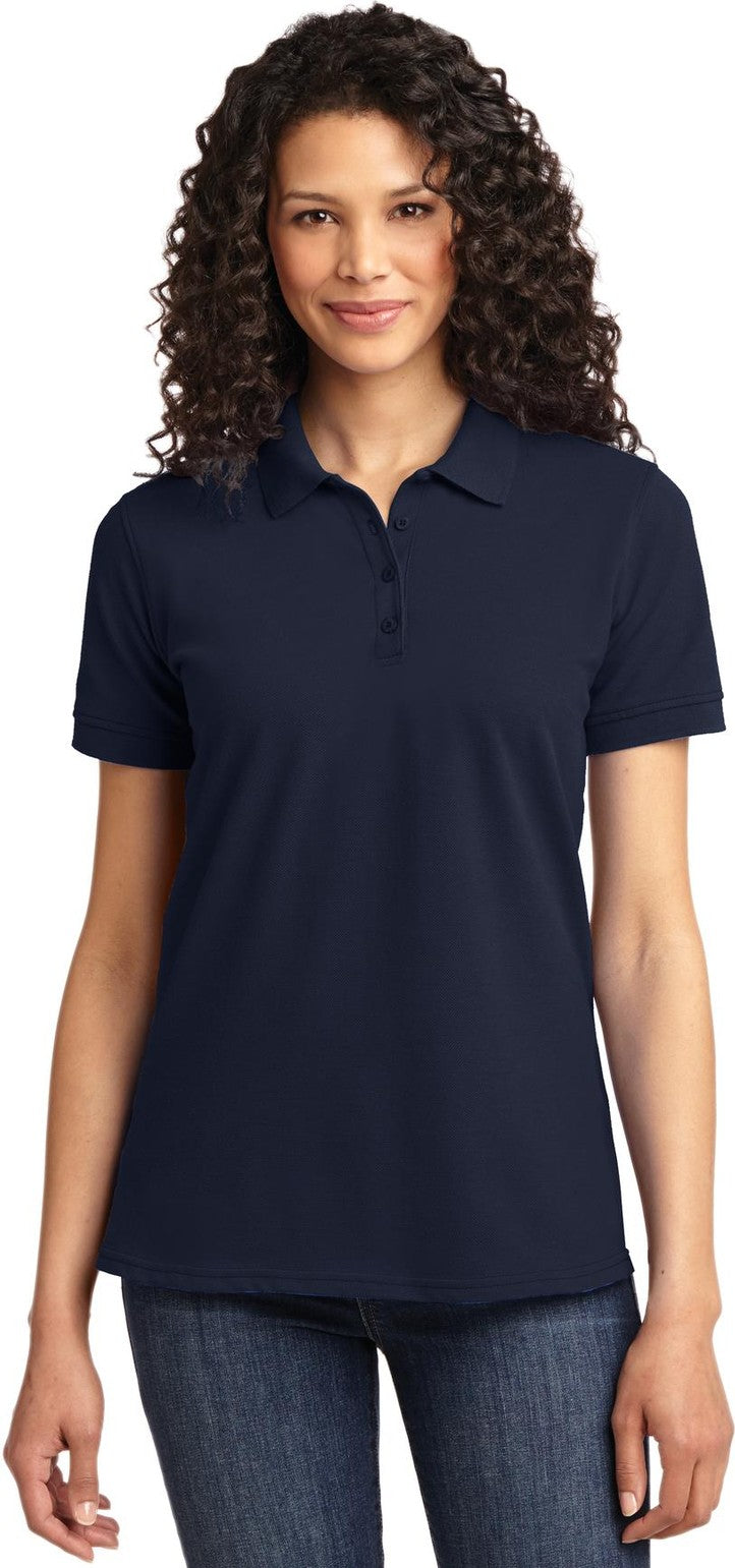 Front View of Deep Navy Port & Co Women's Core Blend Pique Polo. LKP155
