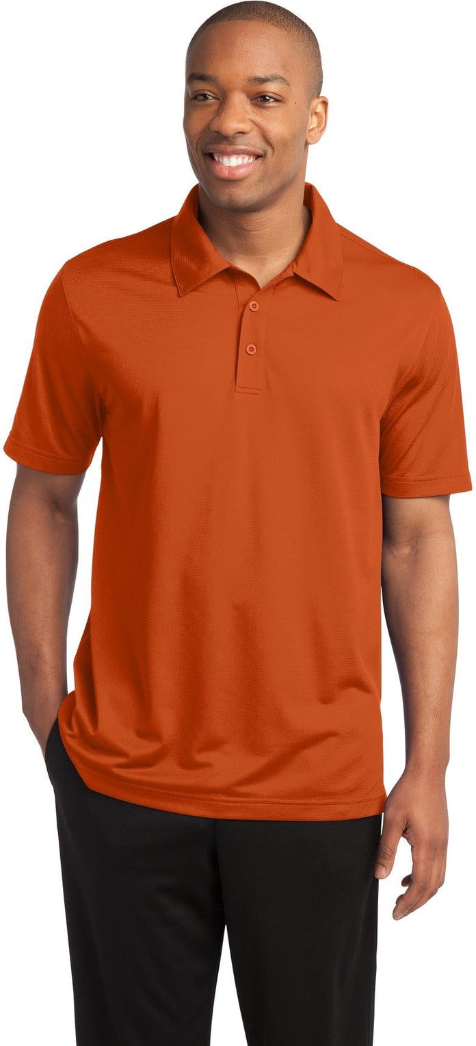 Front View of Deep Orange Sport-Tek PosiCharge Active Textured Polo. ST690