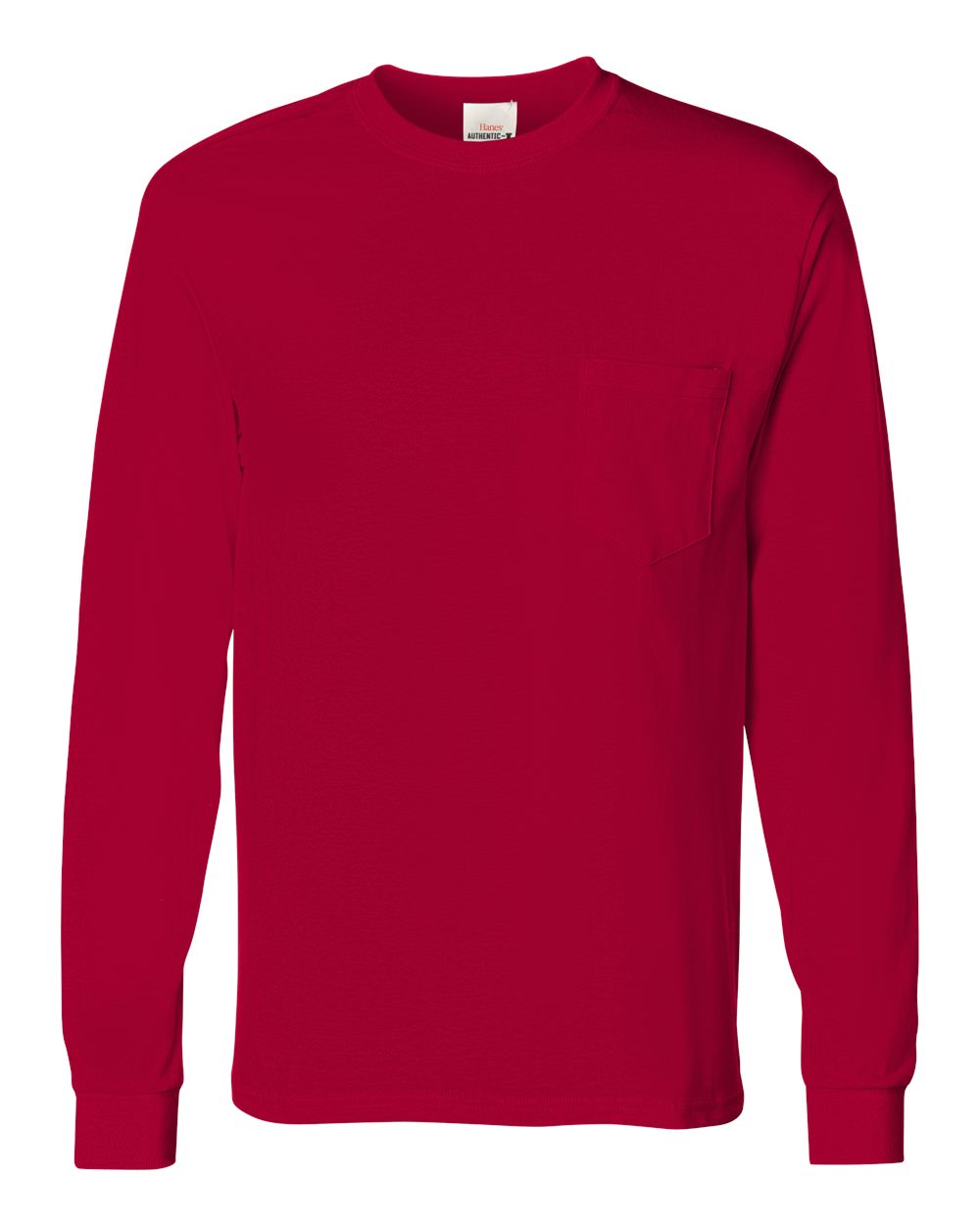 Deep Red Authentic Long Sleeve Pocket T-Shirt - 5596
