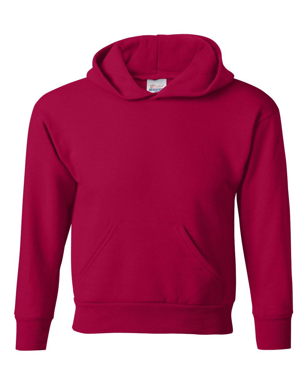 Front View of Deep Red Ecosmart® Youth Hooded Sweatshirt - P473