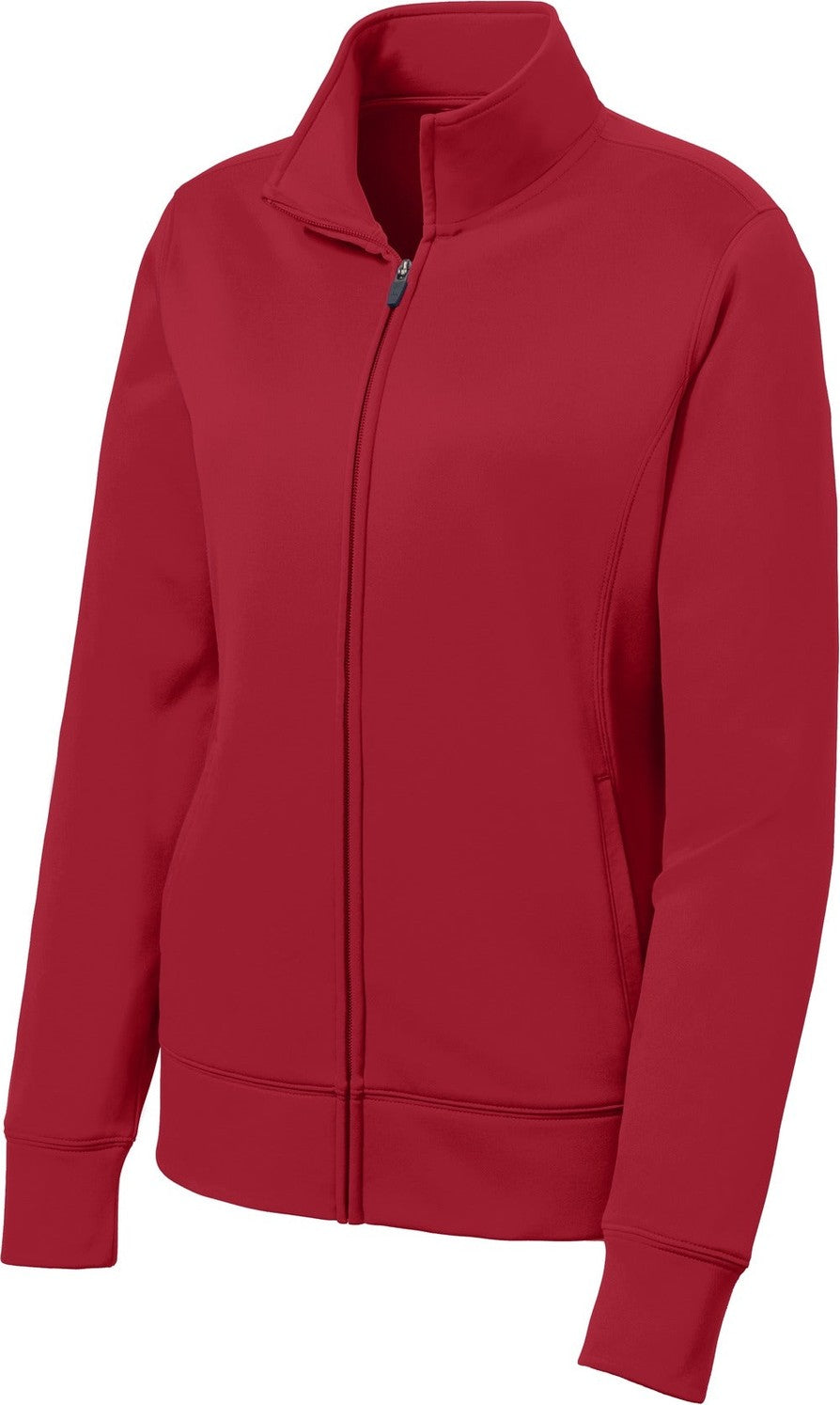 Front View of Deep Red Sport-Tek Women's Sport-Wick Fleece Full-Zip Jacket. LST241