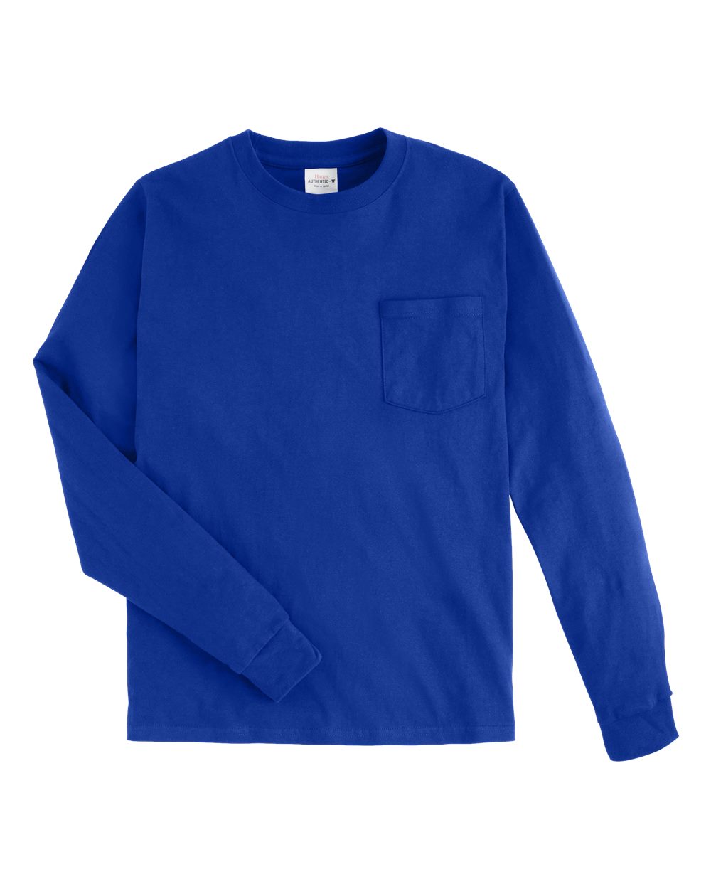 Front View of Deep Royal Authentic Long Sleeve Pocket T-Shirt - 5596