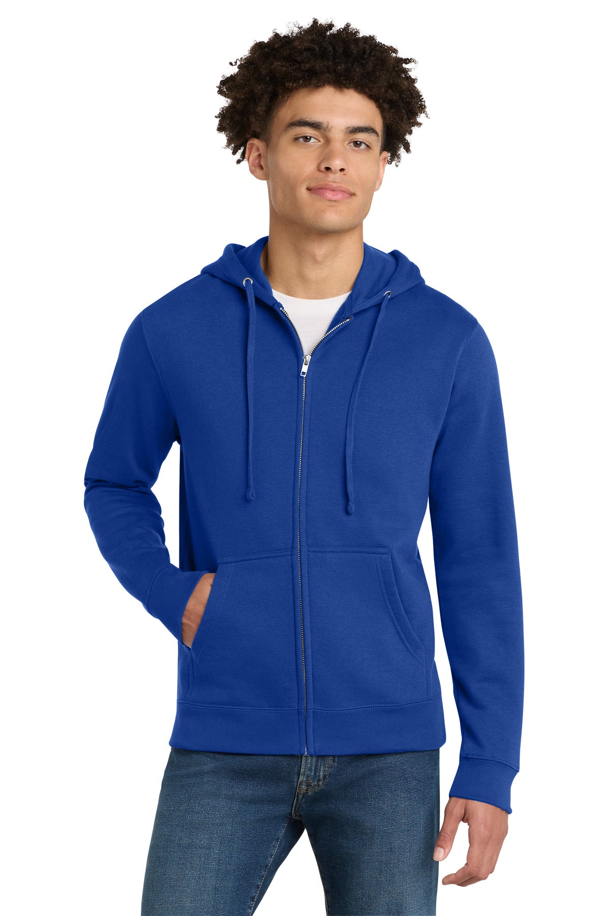 Front View of Deep Royal District V.I.T. Fleece Full-Zip Hoodie DT6102